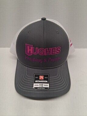 Hughes Richardson 112 Gray Pink White Adjustable Mesh Snapback Trucker Hat NWOT